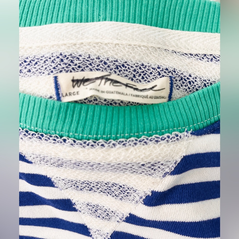 Free People Navy and White Striped Sweater with Green Trim - Picture 3 of 4